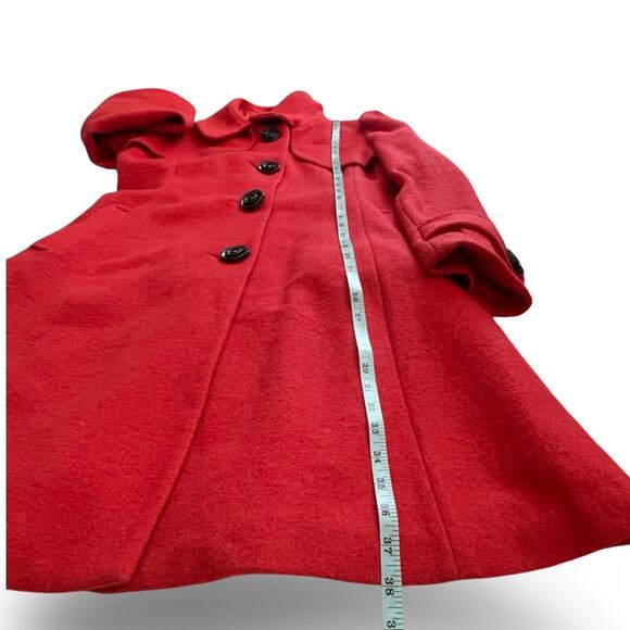 Red Princess Fit and Flare Wool Coat with Belt and Black Rose Buttons Size S/M - Picture 5 of 8